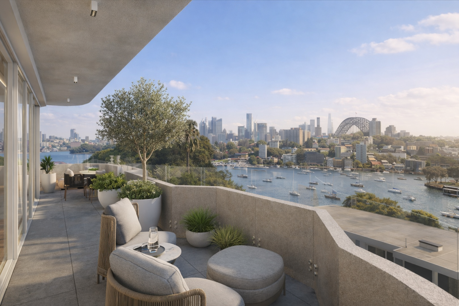 Residence 2 — Private terrace with harbour views